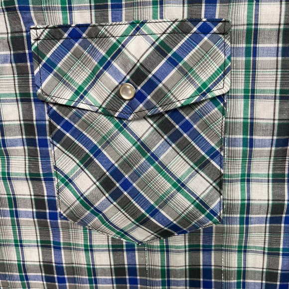 WRANGLER Men’s 2XL Short Sleeve, Snap Button Down, Plaid Western Shirt - Picture 6 of 10